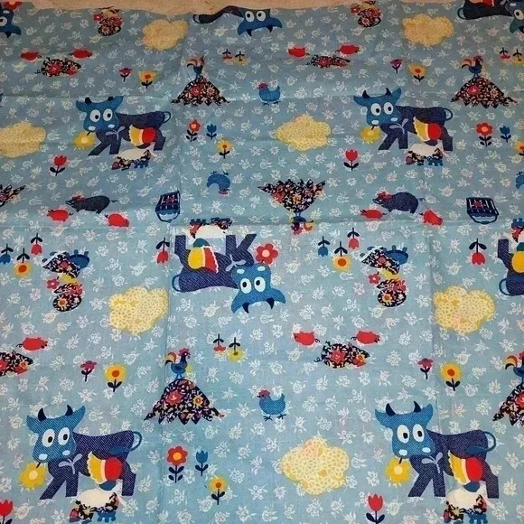 Blue Floral Print With Cows Fabric 44x56 Inches - Picture 2 of 4